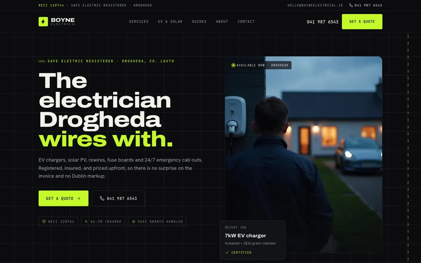 Boyne Electrical website homepage built by System Setter