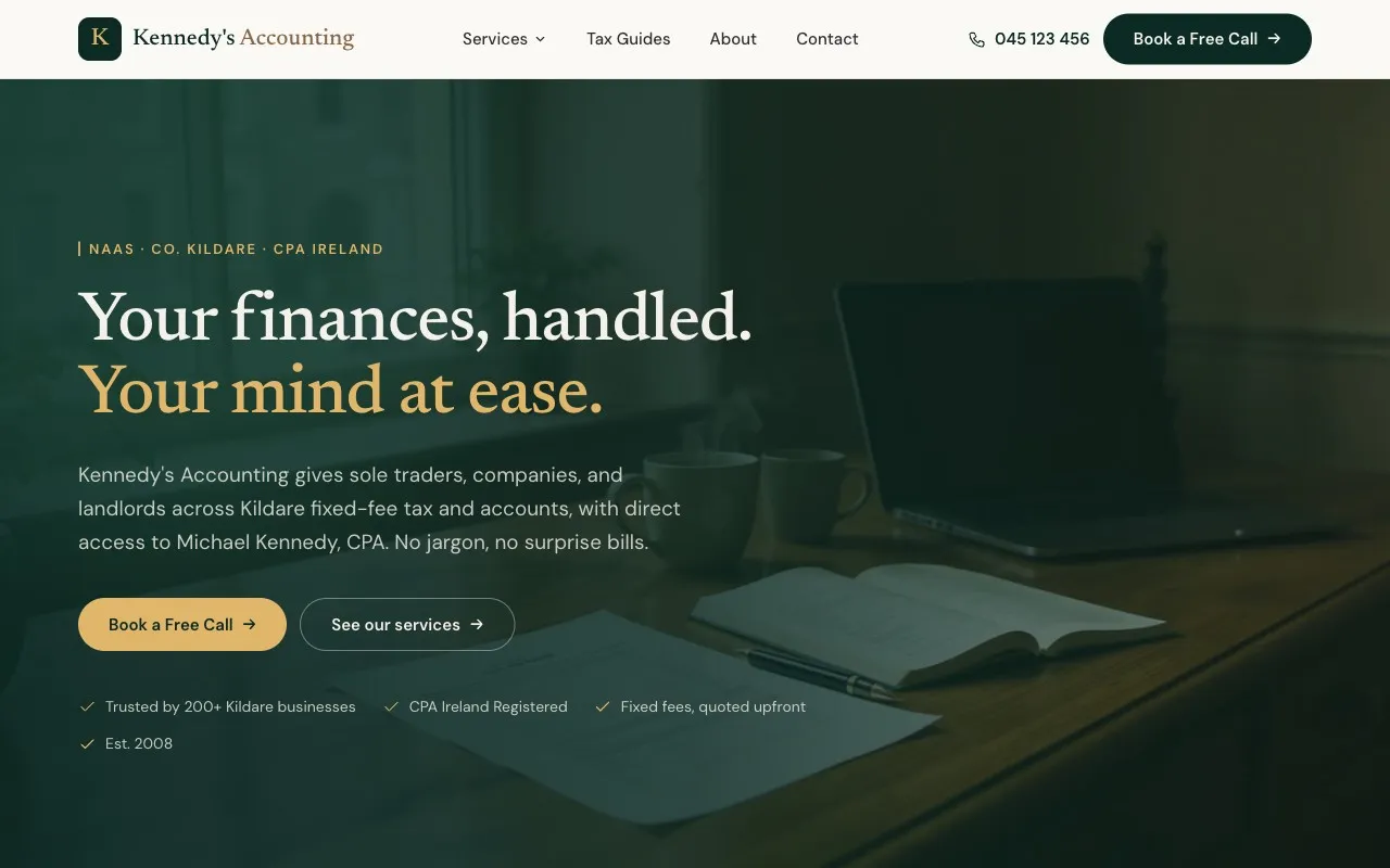 Kennedy's Accounting website homepage built by System Setter
